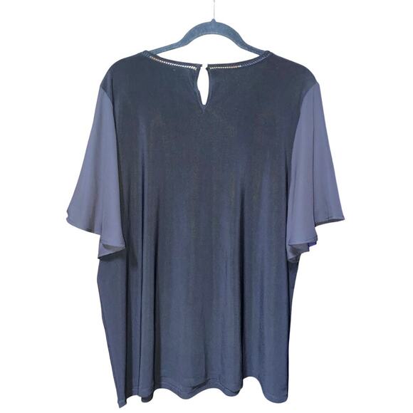 Anne Klein Black Plus Size 2X Butterfly sleeves Soft & Stretchy Knit Top - Picture 2 of 8